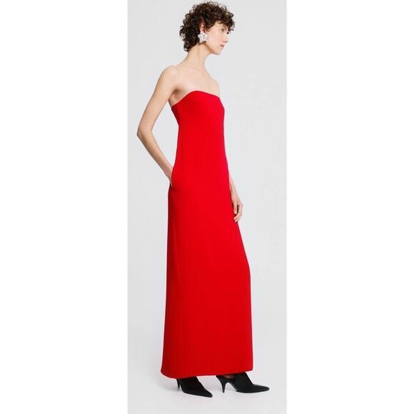 SOPHIE ET VOILA Strapless Crepe Maxi Column Dress in Red Size 38/ US 8 - Picture 1 of 9